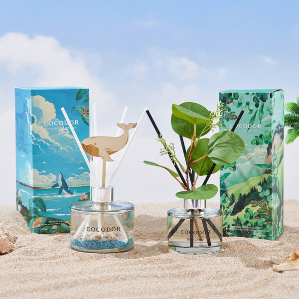 Forest & Ocean Diffuser adorned with seashells and flowers