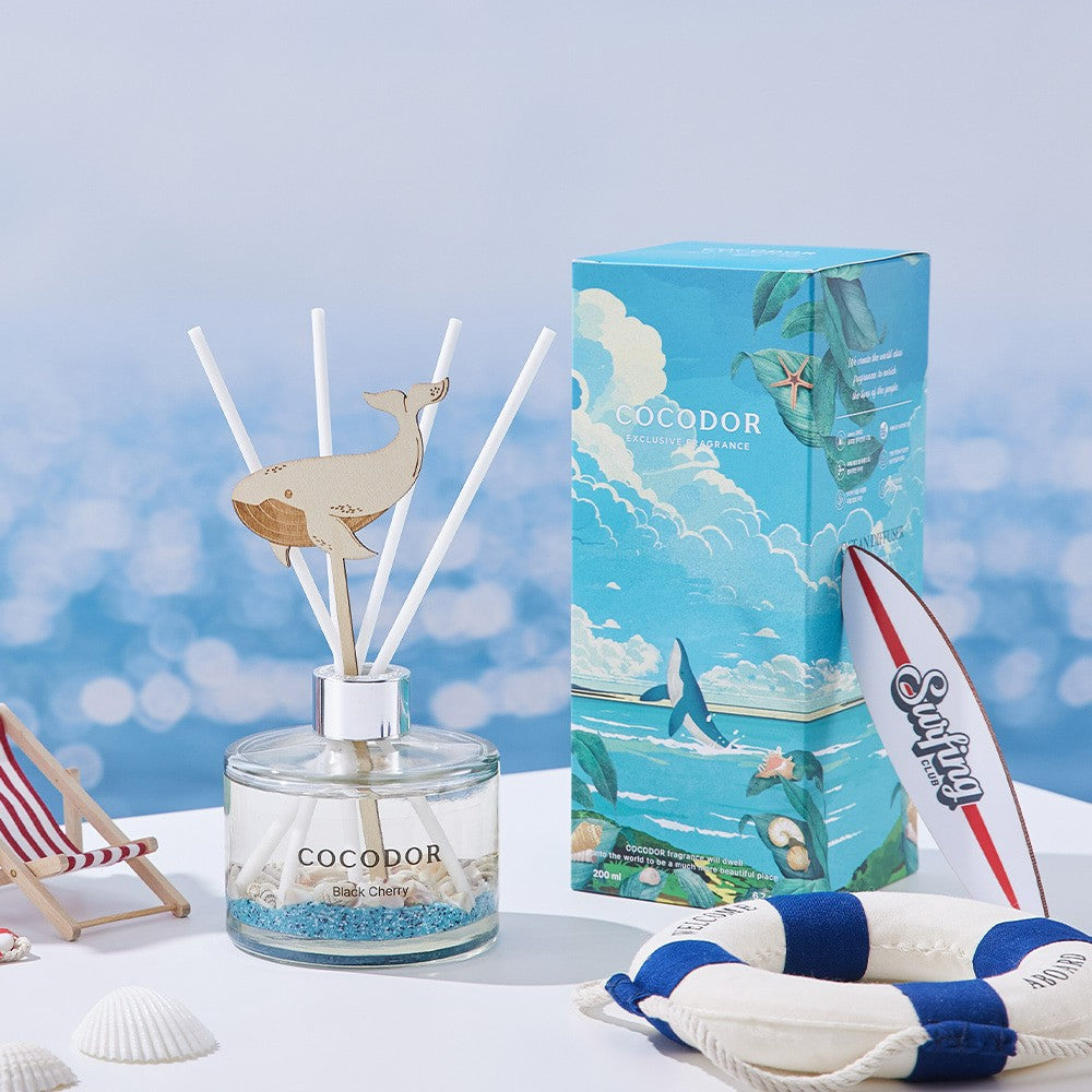 Forest & Ocean Diffuser adorned with seashells and flowers